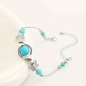 Trendy Turquoise Decor Butterfly Charm Bracelet, Vintage Style